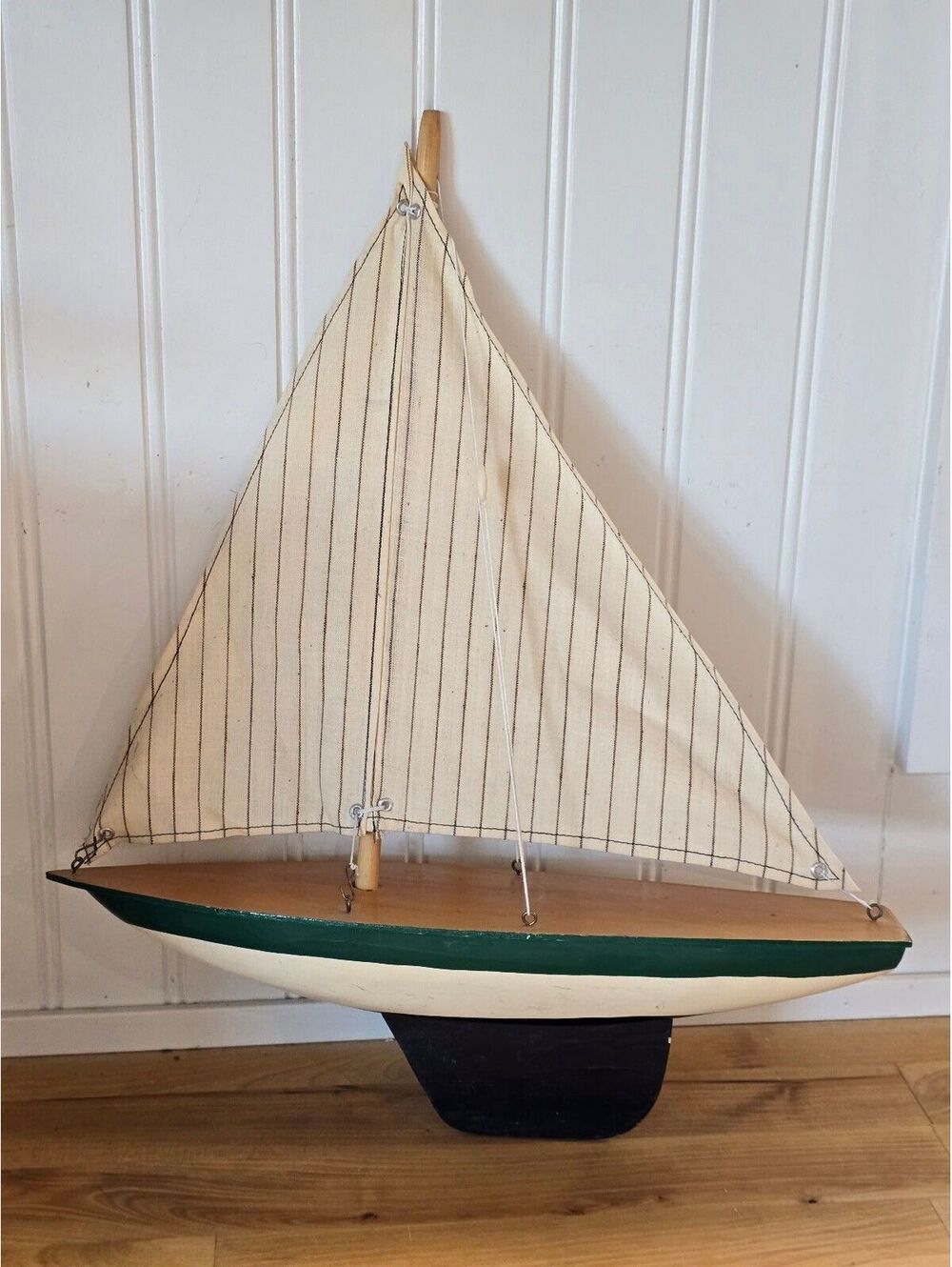 Vintage Wooden Toy Pond Yacht Sailboat Model Maritime Decor 15"